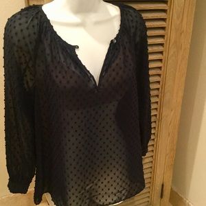 J.Crew Sheer Navy Swiss Dot Top